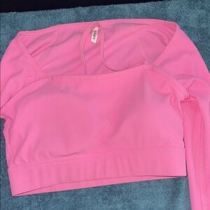 HALARA Pink Ribbed Long-Sleeve Crop Top